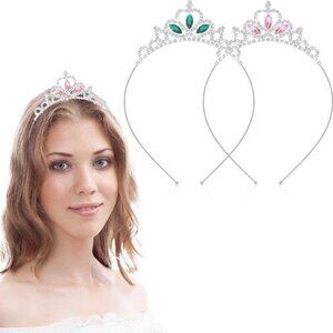 2Pcs Crystal Tiara Crown Silver Princess Crystal Headband Heart Rhinestone Tiara